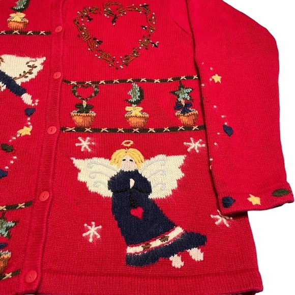 The Quacker Factory Vintage Red Angel Cardigan Size Medium - Picture 5 of 11